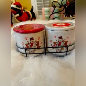 Dachshund Snowman salt and pepper cellars holders Holiday Trinket holder NWT